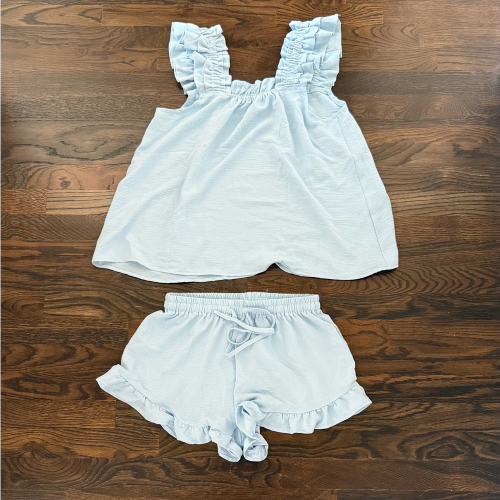 Size S Light Blue Ruffle Tank and Shorts Matching Set Coordinating Set